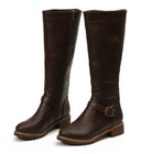 Lumina Wear Isabella women's knee-high buckle strap boots with side zipper, black leather fashion footwear.
