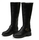 Lumina Wear Isabella women's knee-high buckle strap boots with side zipper and chunky heel, stylish and versatile for everyday wear.