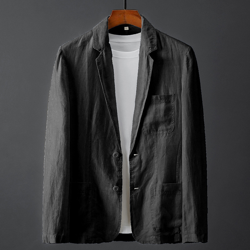 Lightweight casual women's blazer by Lumina Wear with patch pockets and a tailored fit, styled on a model.