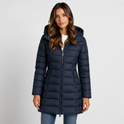 Lightweight quilted hooded puffer jacket with fitted silhouette by Lumina Wear, shown in a stylish, padded design perfect for cold weather.