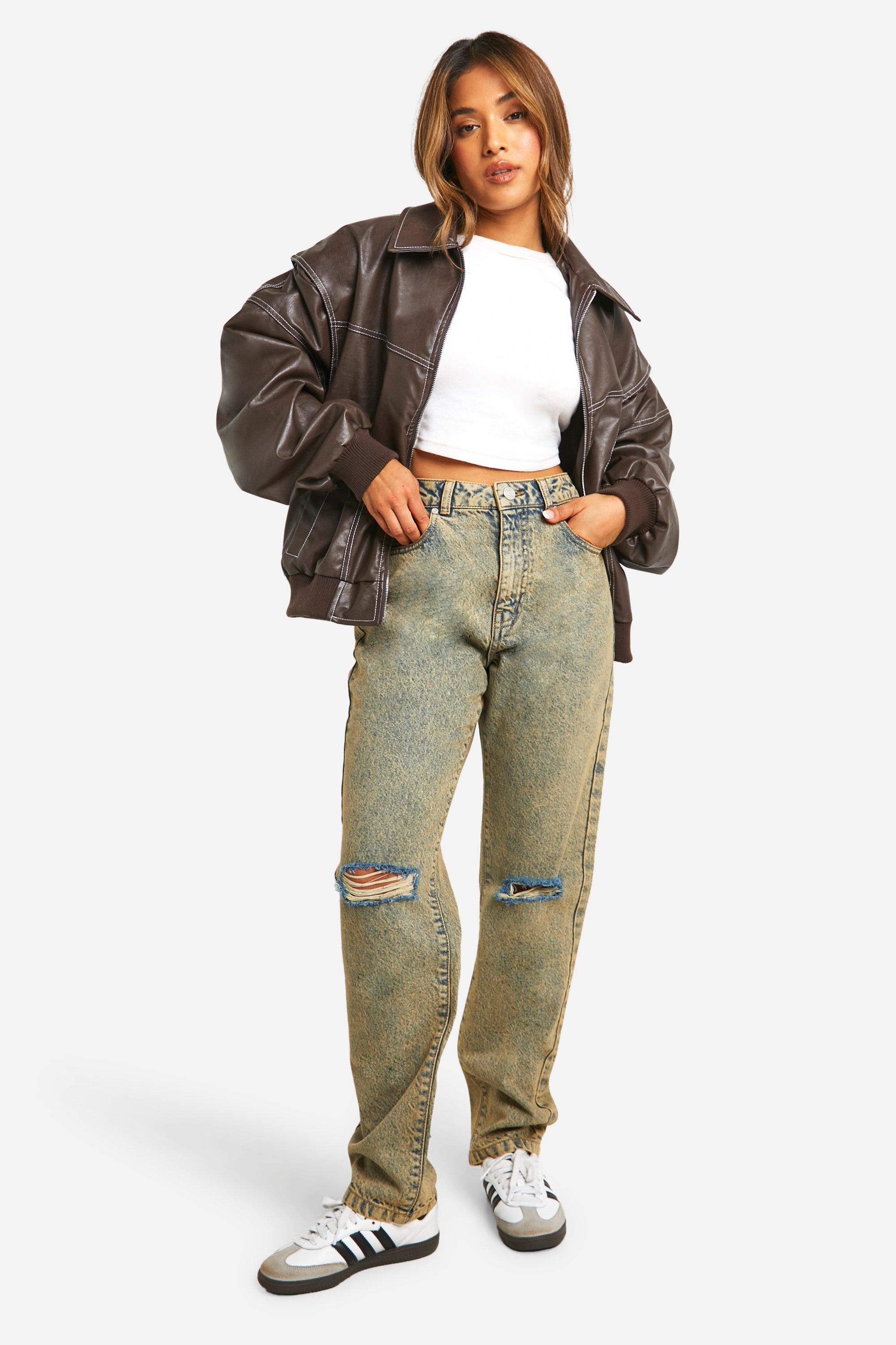 Isabella oversized black vegan leather bomber jacket with ribbed cuffs by Lumina Wear, shown on a model.