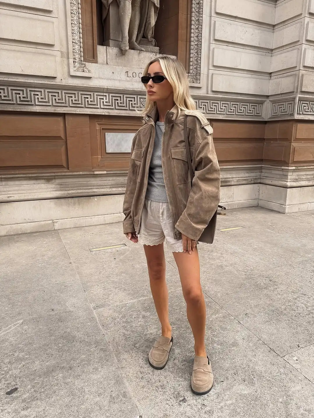 Isabella oversized boxy utility jacket with flap pockets from Lumina Wear, featuring a casual, relaxed fit and functional design.