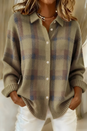 Lumina Wear Isabella oversized plaid knit cardigan sweater with relaxed fit, featuring a cozy, stylish plaid pattern.