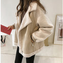 Cream oversized plush shearling jacket with asymmetric zip from Lumina Wear's Isabella collection.