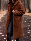 Lumina Wear Isabella oversized plush teddy fleece winter coat with notched lapel, soft and cozy for cold weather.