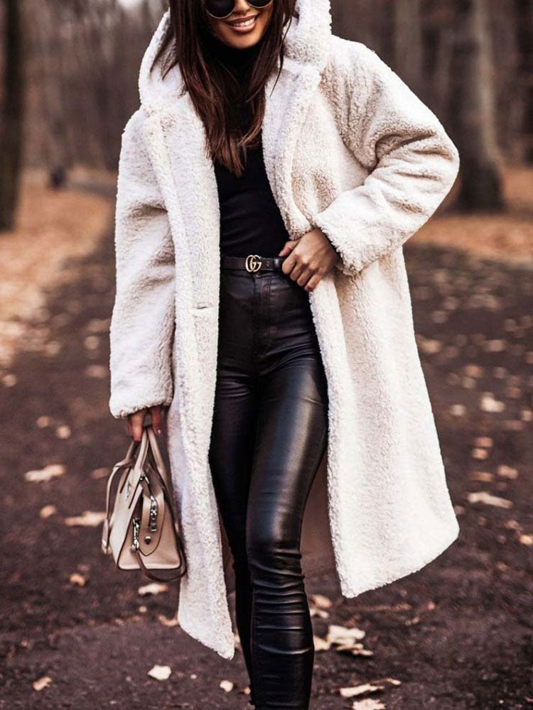 Lumina Wear women's Isabella oversized plush teddy fleece winter coat with notched lapel, cozy and stylish for cold weather.