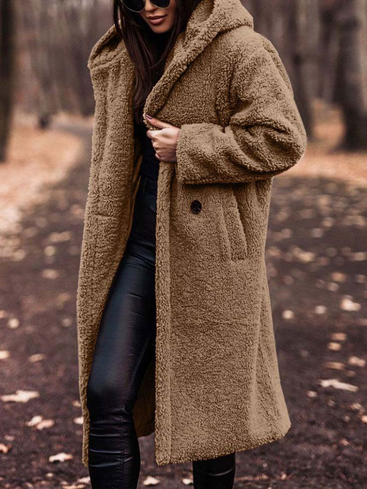 Lumina Wear Isabella oversized plush teddy fleece winter coat with notched lapel, cozy and stylish for women's outerwear.