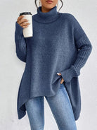 Lumina Wear Isabella oversized ribbed turtleneck sweater with longline fit, cozy women's sweater in a soft knit fabric.