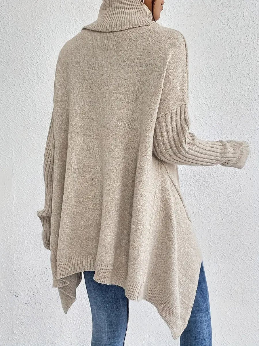 Lumina Wear Isabella oversized ribbed turtleneck sweater for women, longline fit, cozy knit design with relaxed style.