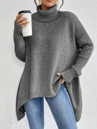 Lumina Wear Isabella oversized ribbed turtleneck sweater with longline fit, shown in a cozy, stylish women's sweater.