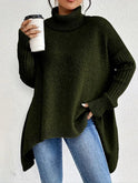 Lumina Wear Isabella oversized ribbed turtleneck sweater with longline fit, featuring a cozy, thick knit design in a neutral color.