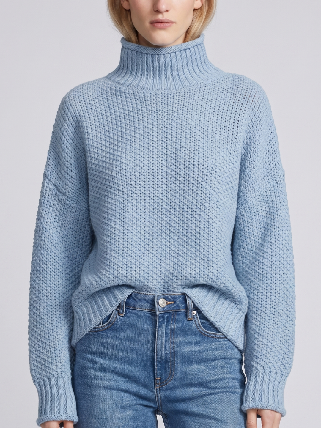 Lumina Wear Isabella oversized textured waffle-knit sweater with turtleneck, cozy and stylish for casual wear.