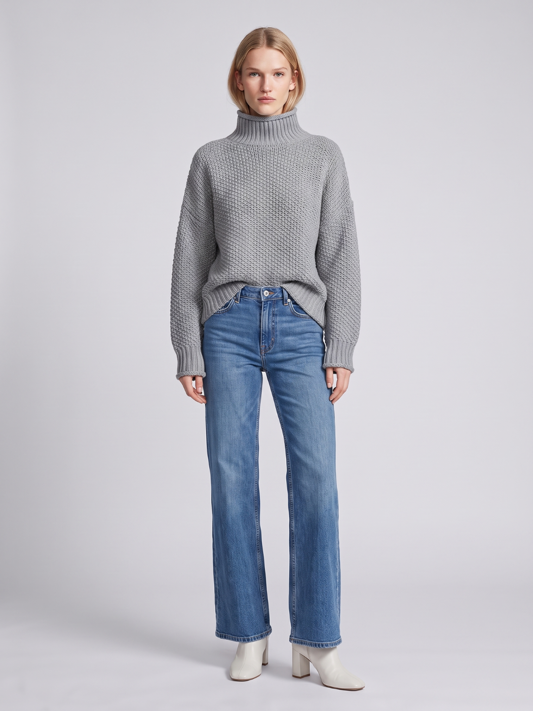 Lumina Wear Isabella oversized textured waffle-knit turtleneck sweater for women, featuring a cozy, stylish design.