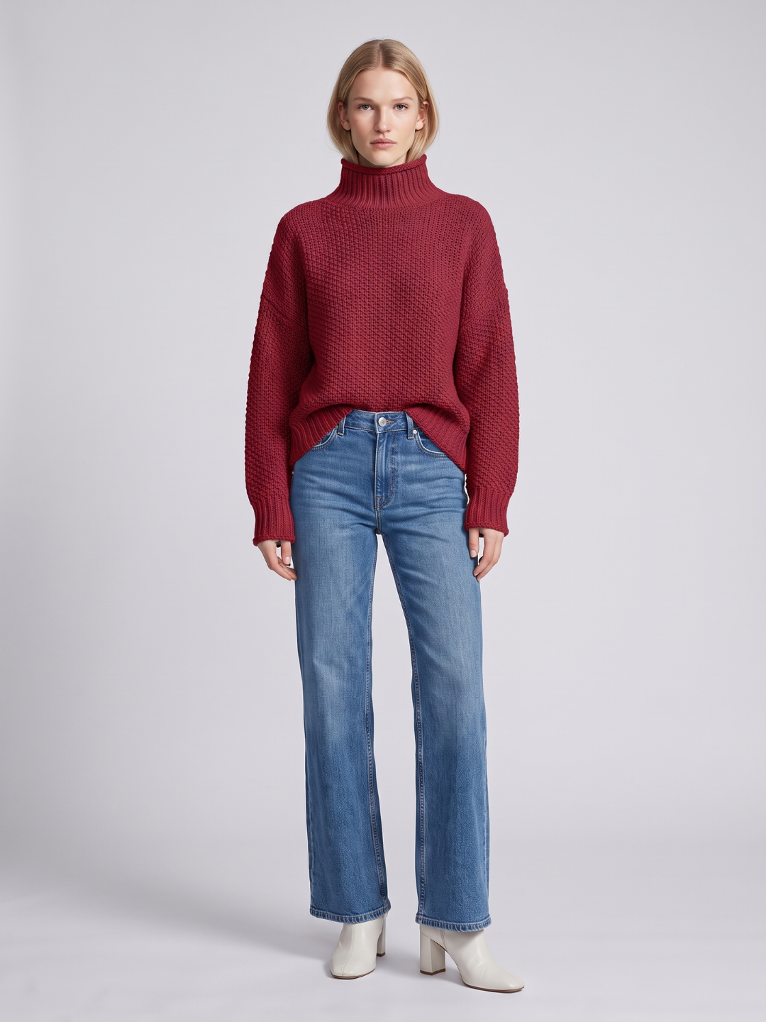 Lumina Wear Isabella oversized textured waffle-knit turtleneck sweater for women, cozy and stylish winter clothing.
