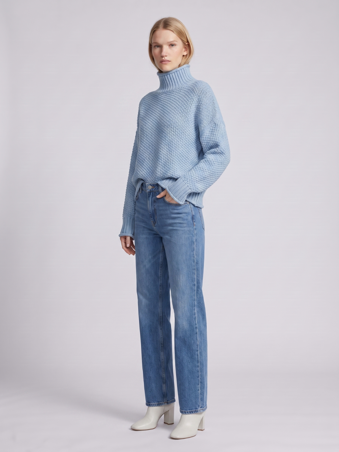 Lumina Wear Isabella oversized textured waffle-knit turtleneck sweater for women, cozy and stylish winter knit top.