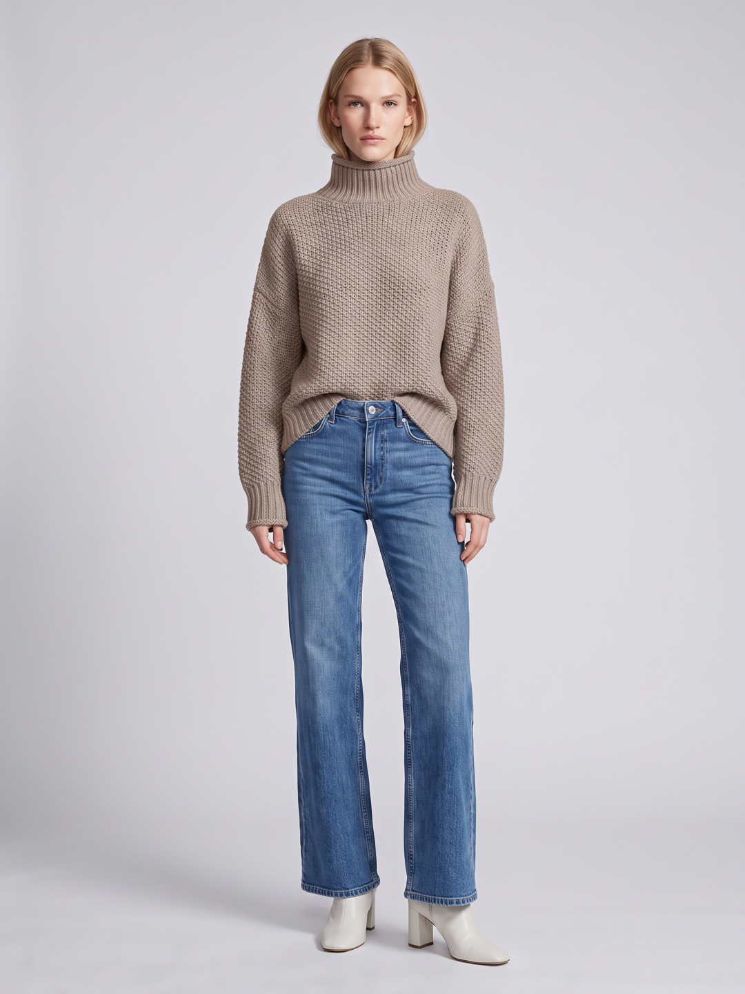 Lumina Wear Isabella oversized textured waffle-knit turtleneck sweater for women, cozy and stylish winter knitwear.