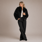 Lumina Wear Isabella plush cropped faux fur jacket for women, featuring a relaxed fit and cozy texture.