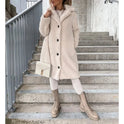 Lumina Wear Isabella plush textured high collar winter overcoat for women, stylish and warm with a cozy collar detail.