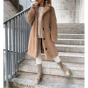 Luxurious plush textured high collar winter coat for women by Lumina Wear, featuring a stylish design and cozy fit.