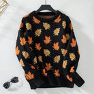 Lumina Wear Isabella women's sweater with relaxed fit, autumn leaf pattern, ribbed details, perfect for fall fashion.