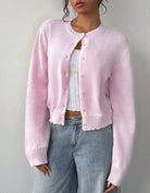 White cropped cardigan sweater with ribbed trim from Lumina Wear's Isabella collection, relaxed fit, stylish and comfortable.