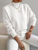 Lumina Wear Isabella relaxed fit soft knit sweater with mock turtleneck, beige color, cozy and stylish for casual wear