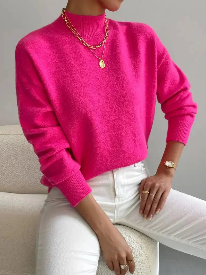 Light gray Lumina Wear Isabella relaxed fit soft knit sweater with mock turtleneck, cozy and stylish women's sweater.