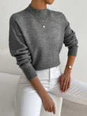 Lumina Wear Isabella relaxed fit soft knit sweater with mock turtleneck, featuring cozy fabric and casual style.