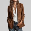 Lumina Wear Isabella relaxed fit soft suede-touch blazer with notched lapels, stylish and comfortable for casual or office wear.
