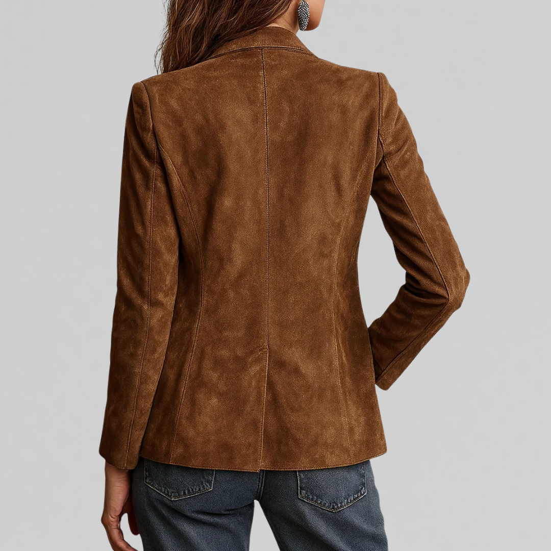 Lumina Wear Isabella women's blazer with relaxed fit, soft suede-touch fabric, notched lapels, stylish tailored design.