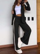 Isabella Lumina women’s relaxed fit striped blazer and matching trousers set, stylish tailored suit for professional or casual wear.