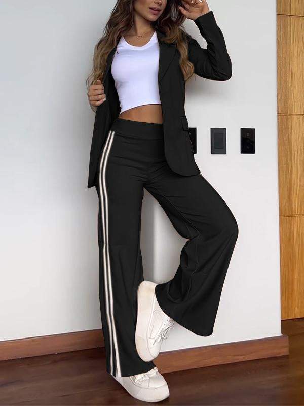 Isabella Lumina women’s relaxed fit striped blazer and matching trousers set, stylish tailored suit for professional or casual wear.