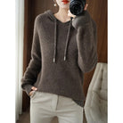 Women’s Lumina Wear Isabella relaxed hooded knit sweater with soft textured fabric, casual cozy style, front view.