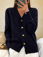 Longline white cardigan sweater for women by Lumina Wear with relaxed fit and heart-shaped buttons.