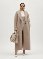 Isabella Lumina relaxed oversized wool-blend overcoat with shawl collar, shown in a cozy, stylish coat with a soft texture.