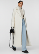 Light gray oversized Wool-Blend overcoat with shawl collar from Lumina Wear, styled casually on a model.