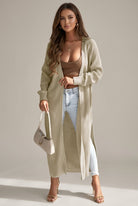 Lumina Wear Isabella relaxed waffle knit maxi cardigan with open front, cozy and stylish sweater for layered fall or winter outfits.