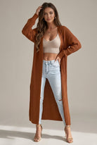 Lumina Wear Isabella waffle knit maxi cardigan with open front, relaxed fit, cozy sweater perfect for casual layering.