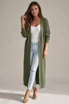 Lumina Wear Isabella relaxed waffle knit maxi cardigan with open front, cozy and stylish sweater for casual wear.