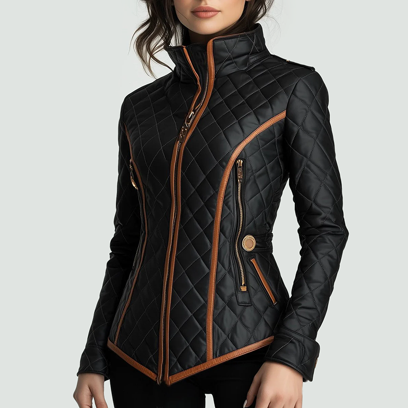 Isabella Lumina Wear slim-fit quilted jacket with contrast edging, featuring a stylish collar and sleek design.
