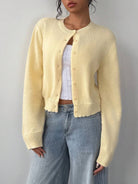 Lumina Wear Isabella women's soft knit cropped cardigan with relaxed fit and ribbed trim, perfect for casual layering.
