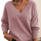 Lumina Wear Isabella soft relaxed fit lightweight V-neck sweater with ribbed trims, cozy and stylish for casual wear.