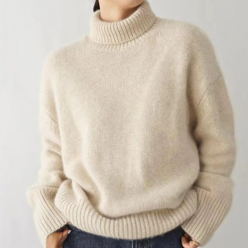 Lumina Wear Isabella soft relaxed knit turtleneck sweater with cozy fit, shown in a comfortable, stylish design.