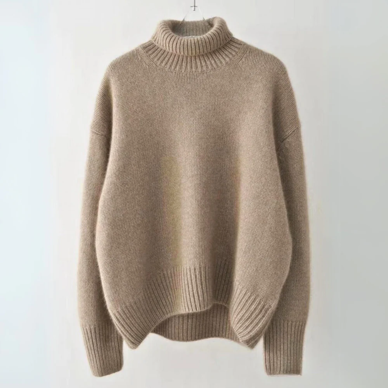 Lumina Wear Isabella soft relaxed knit turtleneck sweater with cozy fit, shown in a comfortable, casual style.