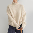 Lumina Wear Isabella soft relaxed knit turtleneck sweater with cozy fit, shown in a comfortable, casual style.