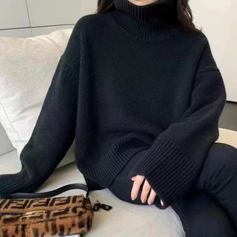 Lumina Wear Isabella soft relaxed knit turtleneck sweater with cozy fit, shown in a casual, comfortable style.
