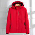 Bright yellow Lumina Wear Isabella waterproof hooded women's windbreaker jacket with adjustable fit and lightweight design.