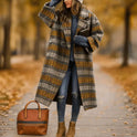 Lumina Wear Isabella long winter coat for women with a stylish wide collar and sleek button front, perfect for cold weather.