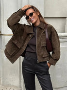 Isabella | Suede Utility Jacket with Flap Pockets and Zip Front - Lumina 1