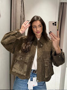 Isabella | Suede Utility Jacket with Flap Pockets and Zip Front - Lumina 3